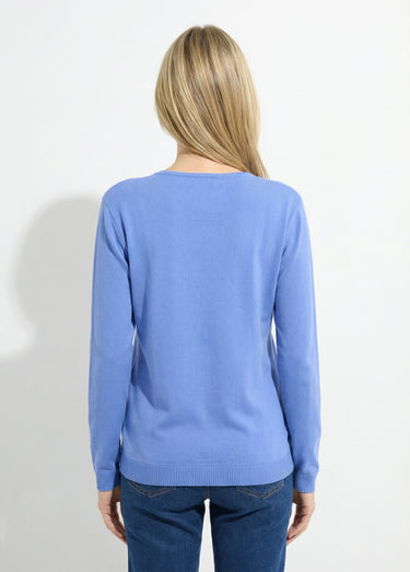 Pull fin col V manches longues Bleu