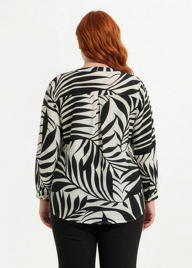 Tunique motif feuillage manches longues Noir/Ecru