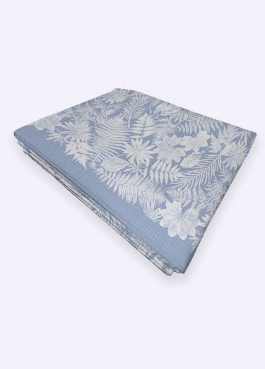Drap plat flanelle coton imprimé végétal Bleu