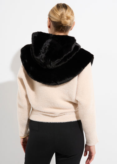 Plastron zippé fausse fourrure à capuche Noir