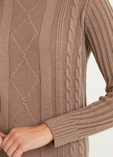 Pull chaud style irlandais col montant Taupe