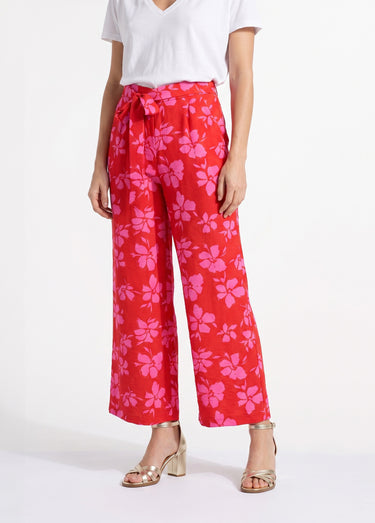 Pantalon large imprimé fleuri contrasté Rouge/Rose