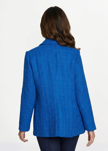 Veste droite boutonnée tissu natté col tailleur Bleu Dur
