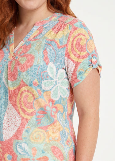 T-shirt long ample fleuri manches courtes Multicolore