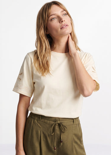 T-shirt manches broderies ajourées Jaune