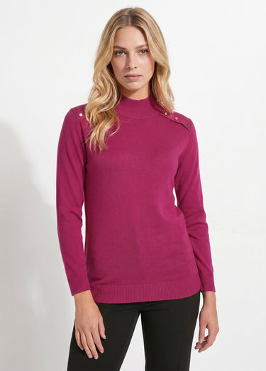 Pull fin col montant jersey uni avec laine mérinos Cassis