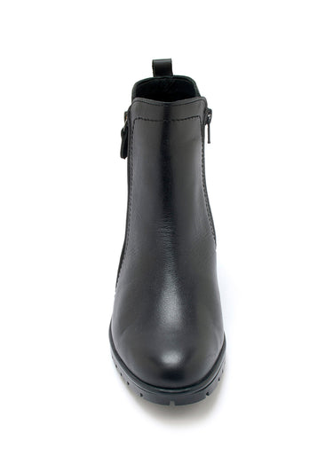 Boots cuir, talon large et bout amande Noir