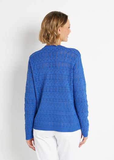 Gilet ajouré col V boutonné coton mélangé Bleu