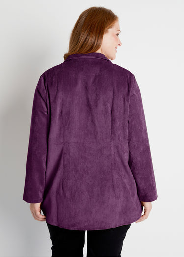 Veste surchemise velours milleraies col tailleur Prune