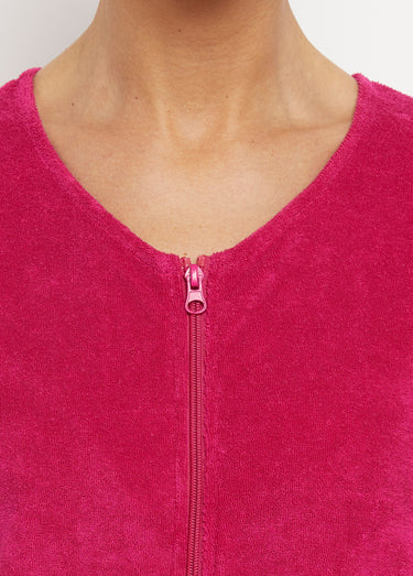 Peignoir de bain éponge coton uni zippé Rose
