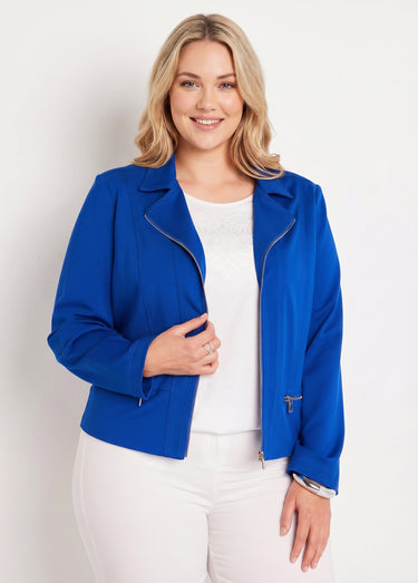 Veste courte zippée droite maille milano Bleu Dur