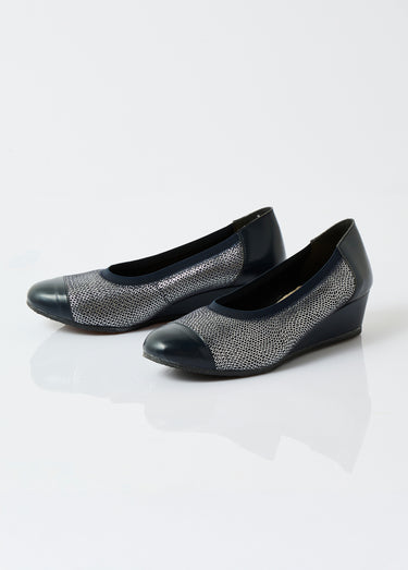 Ballerines compensées cuir largeur confort bi-matière Marine