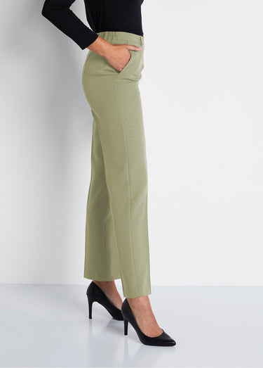 Pantalon droit taille semi-élastiquée tissu infroissable Vert Amande