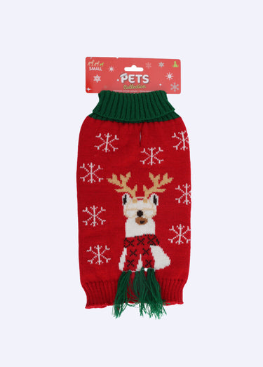Pull de Noël en maille pour petit chien Renne frange