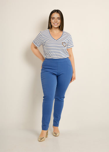 Pantalon extensible taille élastiquée Bleu Jean