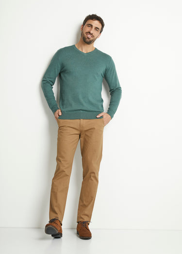 Pull col V maille empiècements coudes Vert Menthe