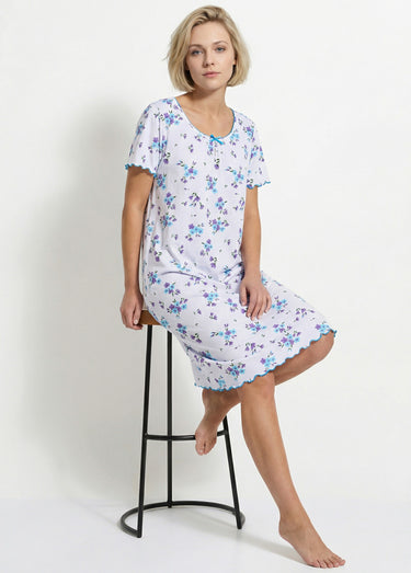 Chemise de nuit coton manches courtes Turquoise/Parme