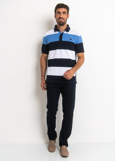 Polo manches courtes rayures contrastées Raye Bleu