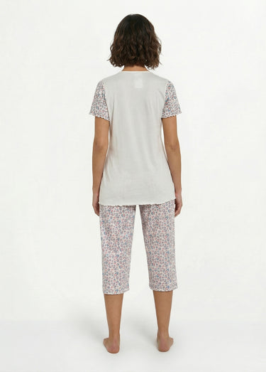 Pyjama court coton col V manches courtes Ecru