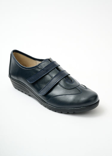 Derbies cuir largeur confort scratchés Marine