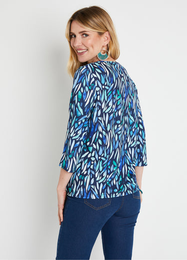 T-shirt court imprimé fantaisie col rond Bleu/Vert