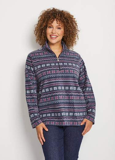 Sweat polaire col montant zippé Gris/Rose