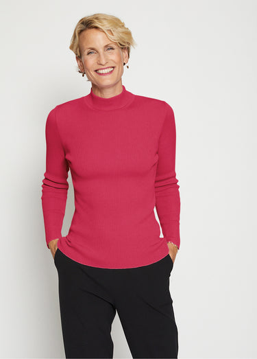 Pull col montant avec laine mérinos Framboise