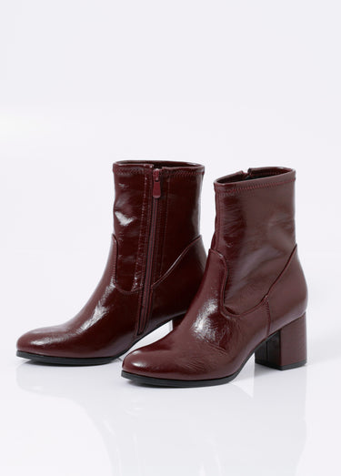 Bottines à talon en simili aspect plissé Vernis Bordeaux