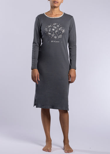 Chemise de nuit manches longues motif Anthracite