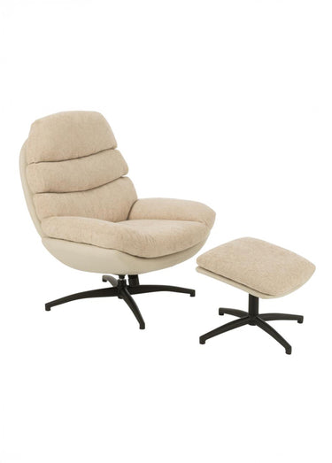Fauteuil relax tissu + repose pieds 1BC Beige/Noir