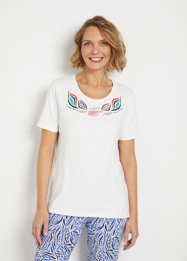 T-shirt long manches courtes col rond Uni Blanc