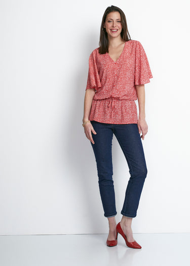 Chemise à basque imprimé pois Rouge/Blanc