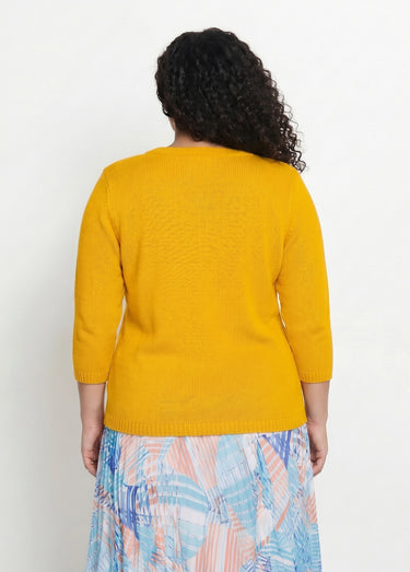 Pull manches 3/4 ajouré Jaune
