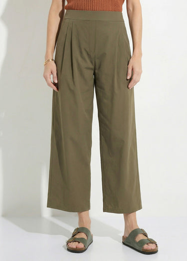 Pantalon droit à pinces ceinture élastiquée Kaki