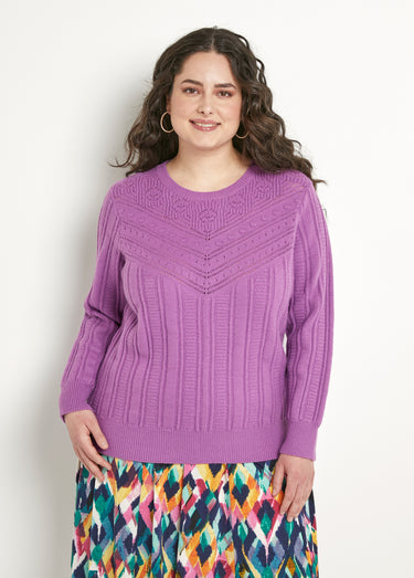 Pull ajouré doux col rond Parme
