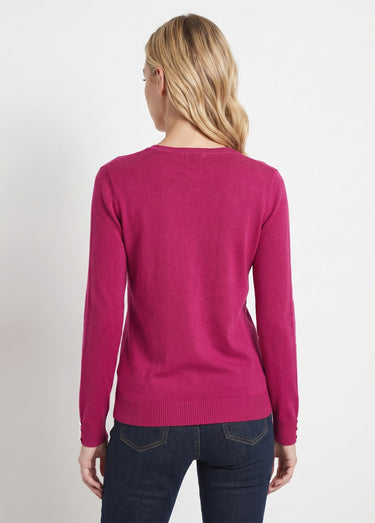Pull fin col V jersey uni avec laine mérinos Cassis