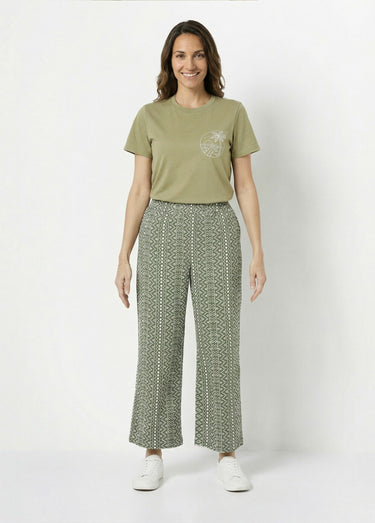Pantalon large coton, broderie anglaise Kaki