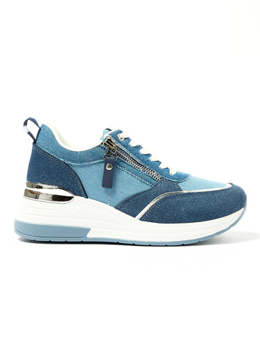 Baskets multi matières semelle compensée Bleu