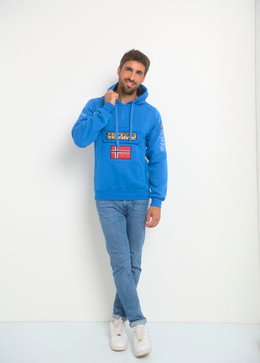 Sweat à capuche demi zip manches longues Bleu Royal