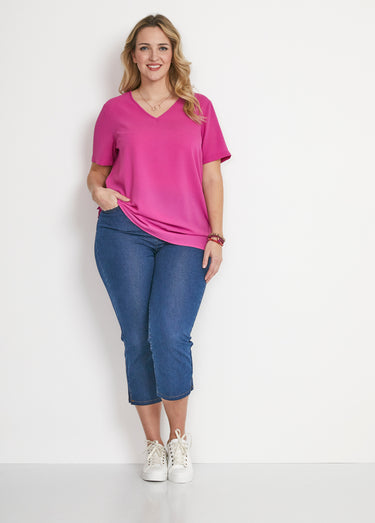 Tunique ample mi-longue en tissu crêpe Uni Fuchsia