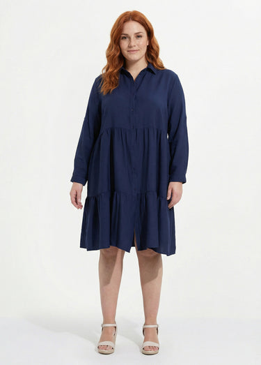 Robe chemisier volantée, inspiration folk Marine