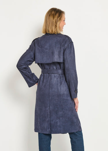 Trench long aspect suédine Bleu Marine