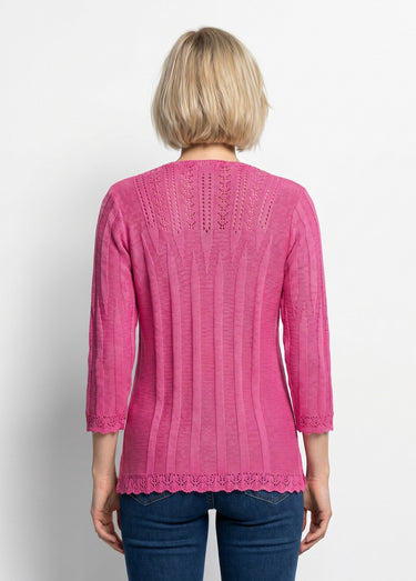 Pull court ajouré col rond Fuchsia
