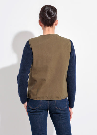 Gilet sans manches col rond en twill Kaki