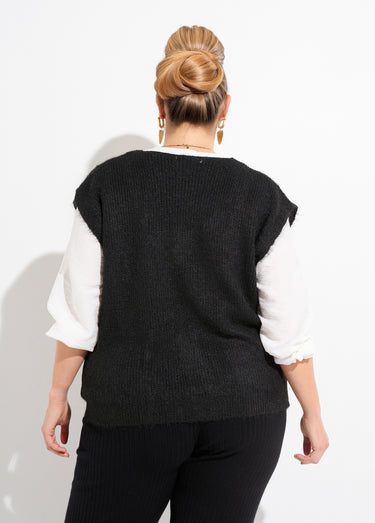 Pull sans manches chaud maille mousseuse Noir