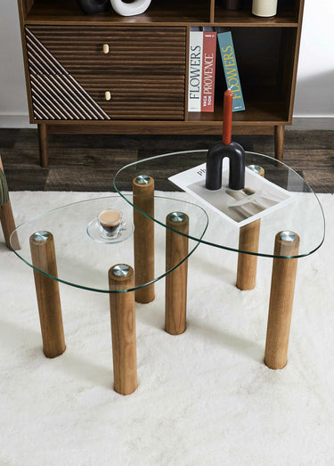 Tables gigognes plateau galet en verre Marron