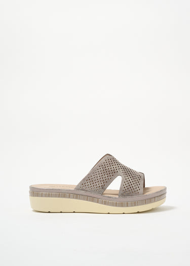 Mules à perforations, semelle compensée Gris