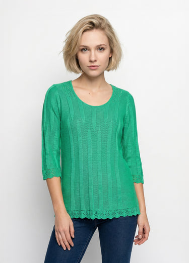 Pull court ajouré col rond Vert