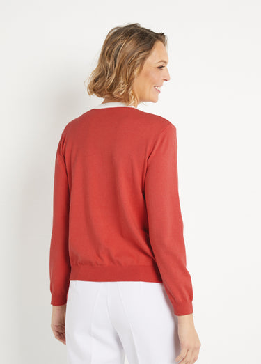 Gilet cardigan doux col rond boutonné Coquelicot