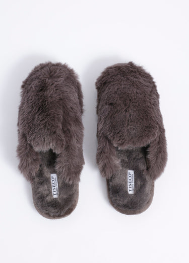 Chaussons mules chauds fourrure douce Gris